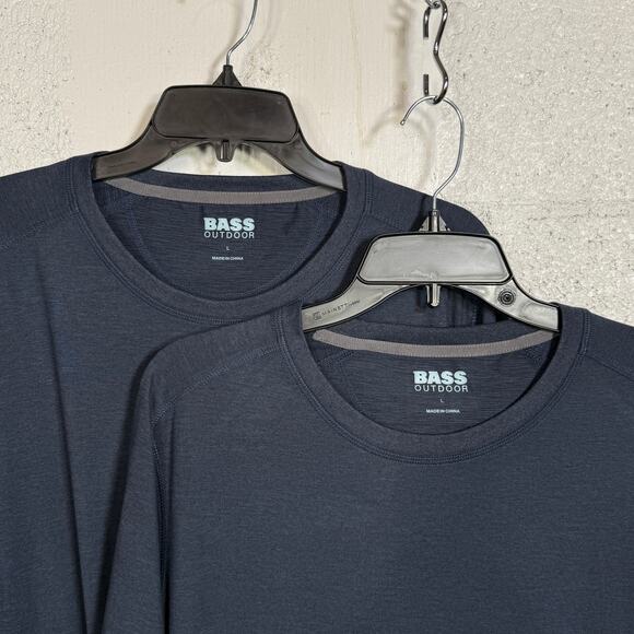 BASS OUTDOOR Men's Micro Tech Performance Tee shirt set of 2 Navy Blazer Large - Picture 4 of 6